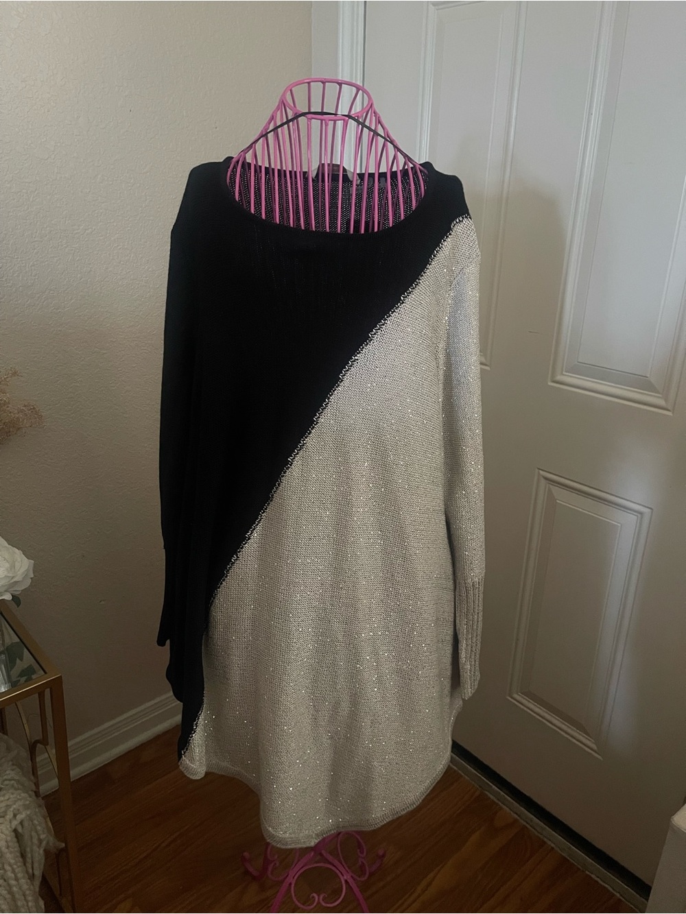Soft Surroundings Black and Ivory Diagonal Sparkle Sweater Dress
